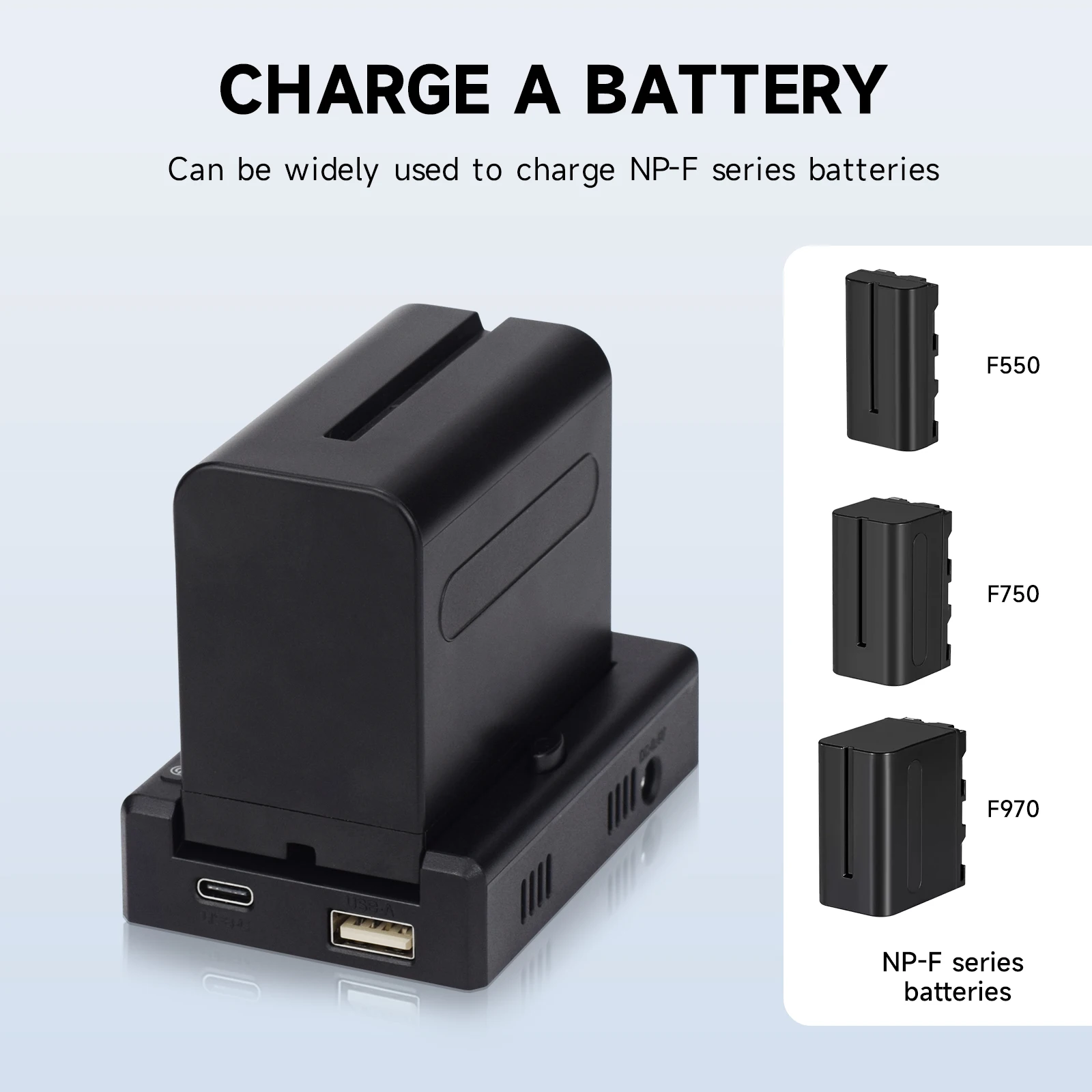 NP-F550 F750 F970 Battery+NP-F Battery Charger Battery Adapter Plate with DC12V DC8.4V USB Output for Camera ,LED Light ,Monitor