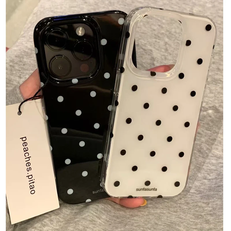 Coque de téléphone minimaliste à pois noirs et blancs, étui arrière antichoc en Silicone pour iPhone 17 Air 16 Pro Max 15 14 Plus 13 12 Mini 11