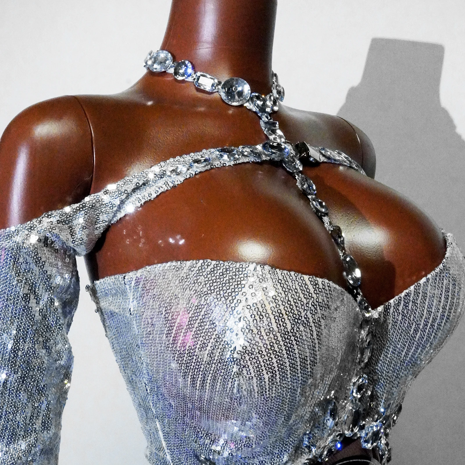 بذلة ضيقة بمرآة ماسية متألقة للنساء والرجال لحفلات أعياد الميلاد، فستان مثير لمرحلة النادي، سحب الملكة للارتداء