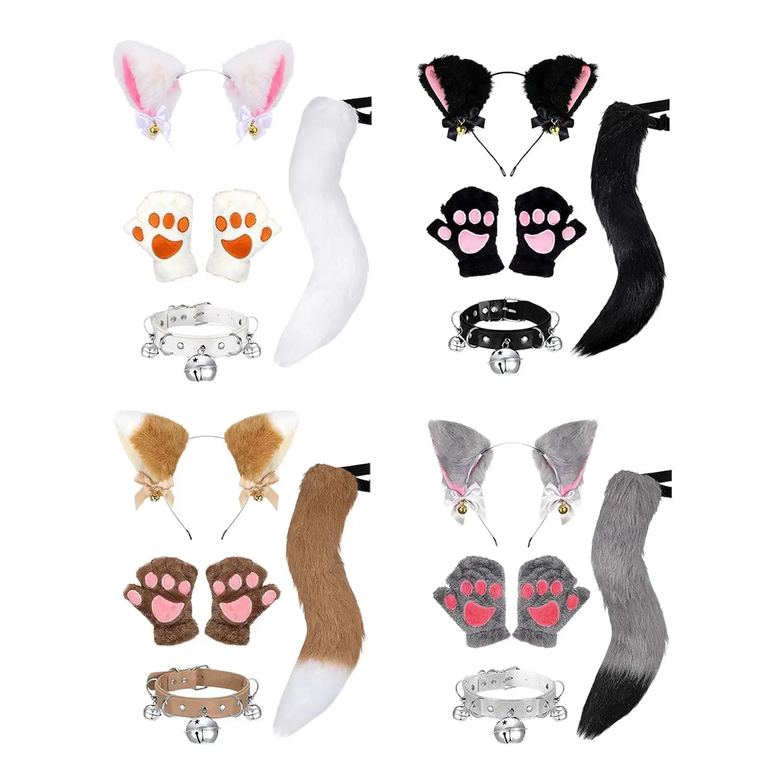 

Fox Ears Tail Gloves Collar Set Interesting Dress up Animal Cosplay Set for