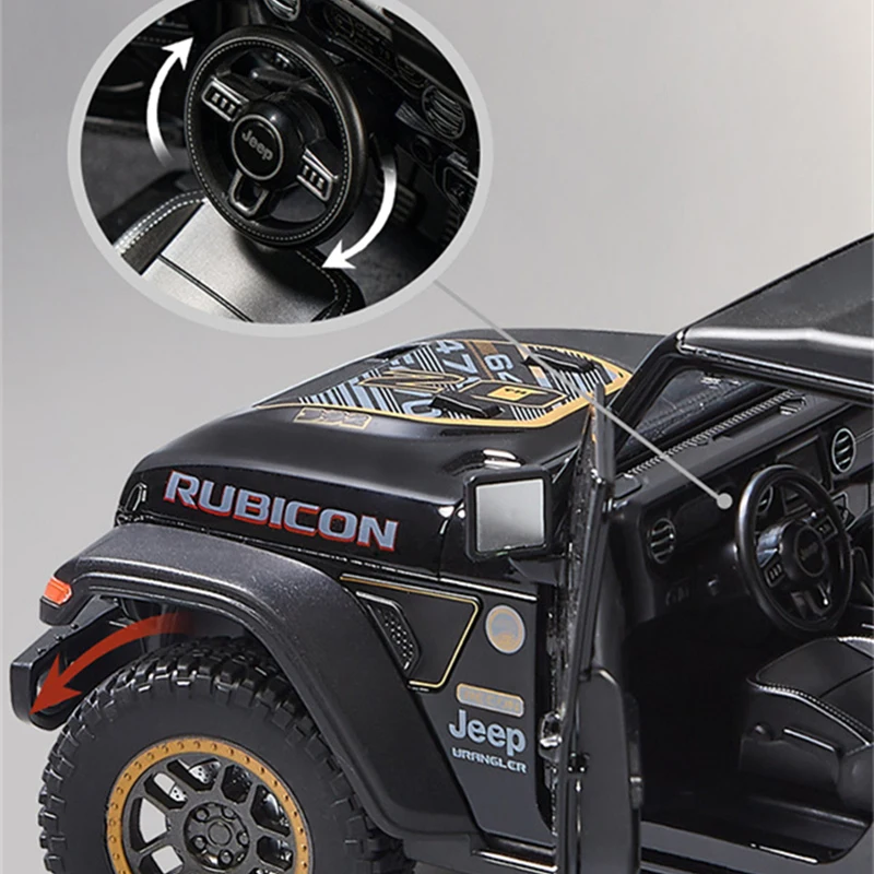 Jeeps Wrangler Rubicon Diecasts Veículos De Brinquedo De Metal, Modelo Do Carro, Som e Luz Coleção, Presente Brinquedo Infantil, 20ª Liga, Novo, 1:18