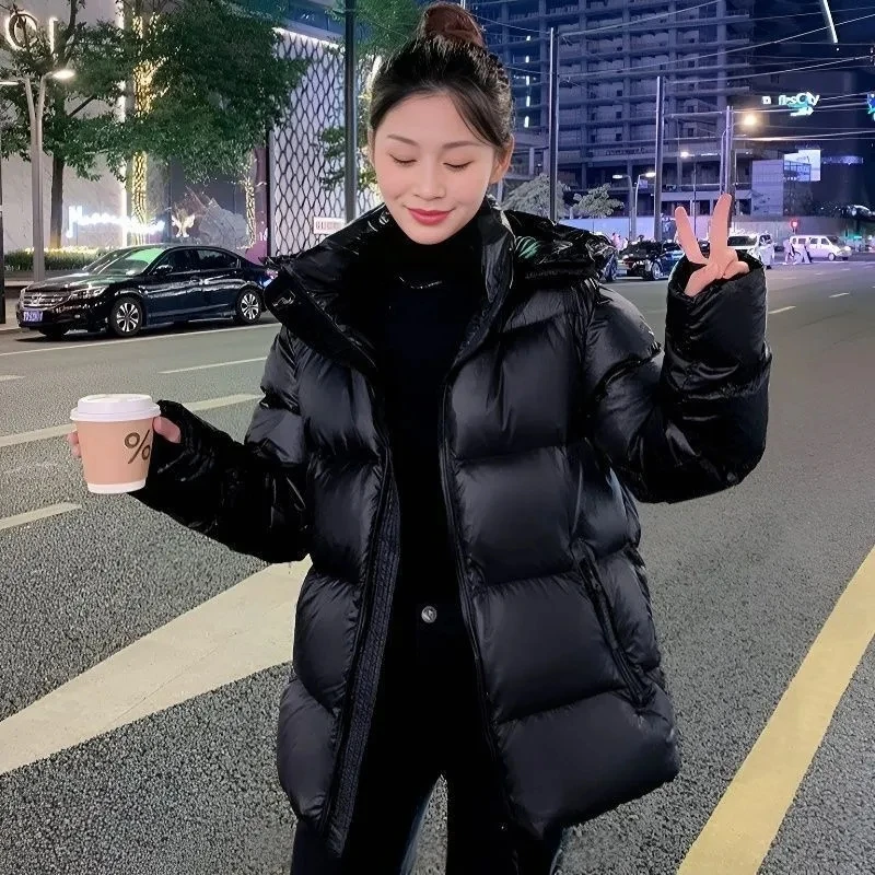 Black Gold Shiny Face No Wash Cotton Clothes New Short Unisex Winter Clothes Hooded Loose Cotton Jacket Cold Proof Bread Jacket