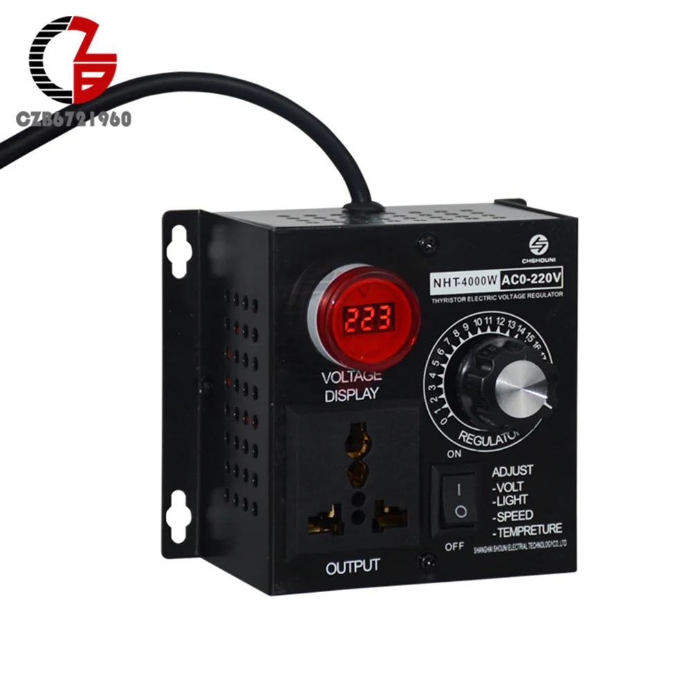 Motor Speed Controller 4000W EU Voltage Regulator Portable Temperature Speed Adjustable Voltmeter 220V Temperature Indicator