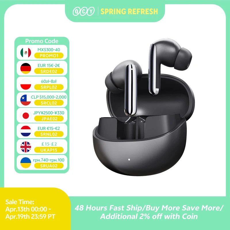 QCY MeloBuds Pro ANC Bluetooth 5.3 Наушники Беспроводные 46 дБ Гибридные наушники ANC Hi-Res LDAC Наушники с 6 микрофонами 34-часовое обнаружение внутри ушей