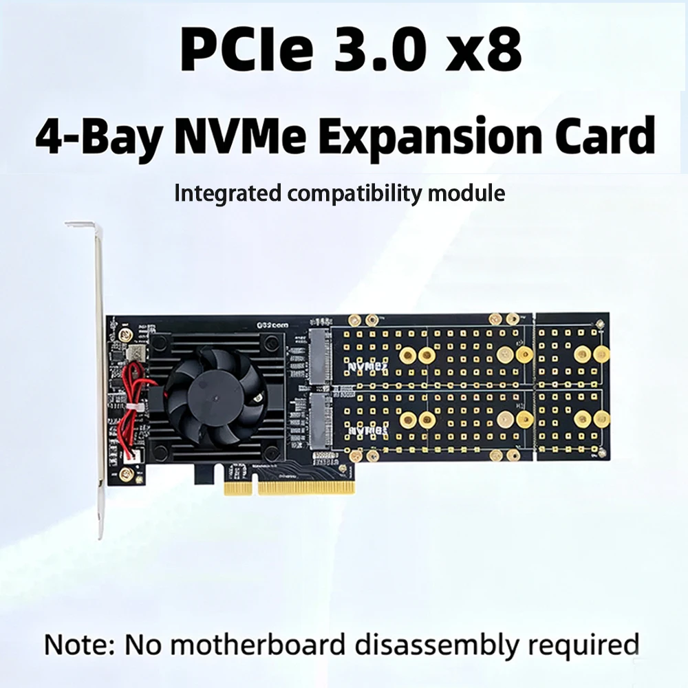 Kartu Ekspansi PCIe 3.0 X8 4-S - Quad M.2 Nvme Pcie Bifurcation Card ulasan dan harga