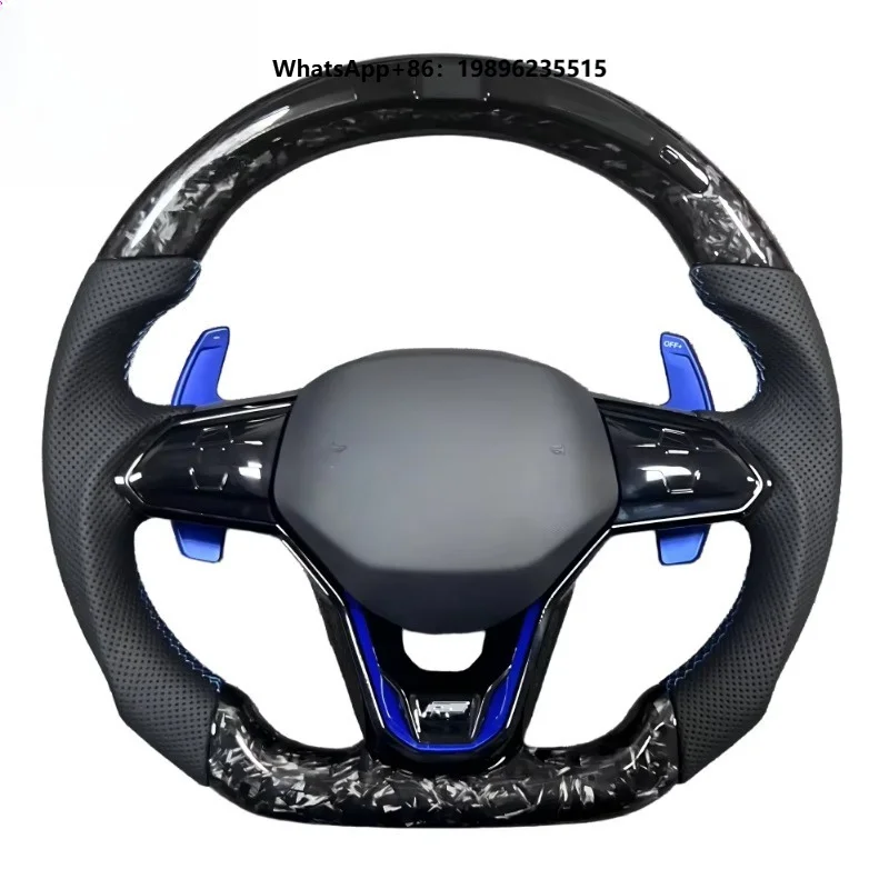 Volante de Fibra de Carbono Forjado en Cuero Personalizado 8 MK8 R-line GTI con Estilo Deportivo Sin Airbag