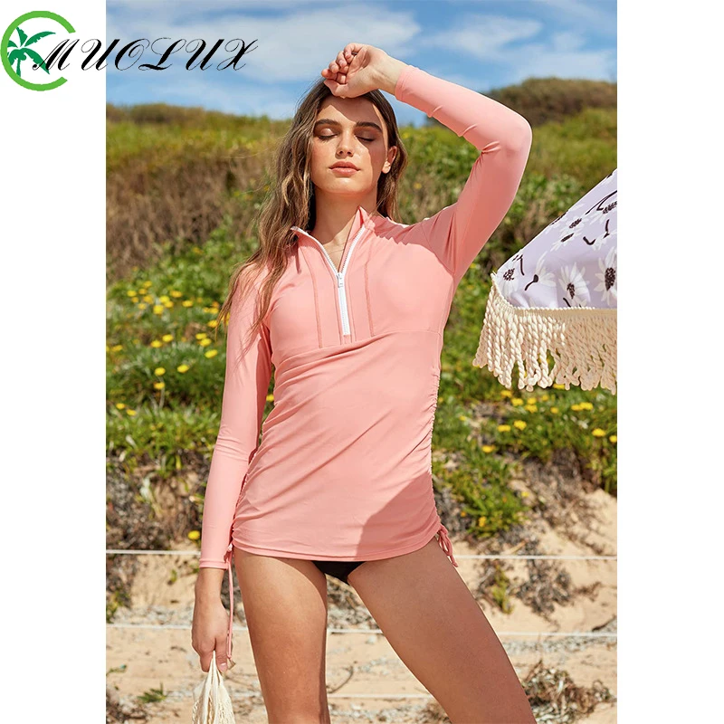 MUl'hyaffiliés-Maillot de bain à manches longues pour femme, fendu, résistant à la polaire, avec ficelle de proximité, pour surf, avec protection solaire, tankini, nouvelle collection 2024