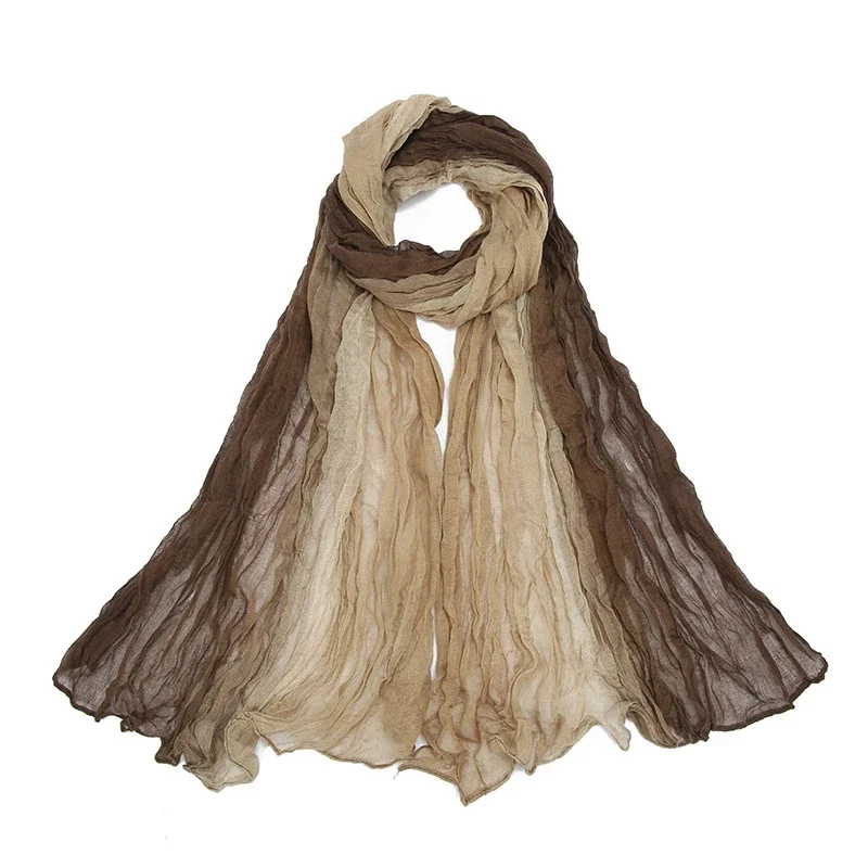 

Gradient Crumpled Scarf For Women Girls Students New Thin Patchwork Cotton Voile Scarves Soft Knitting Shawl Female Wrap Shawls