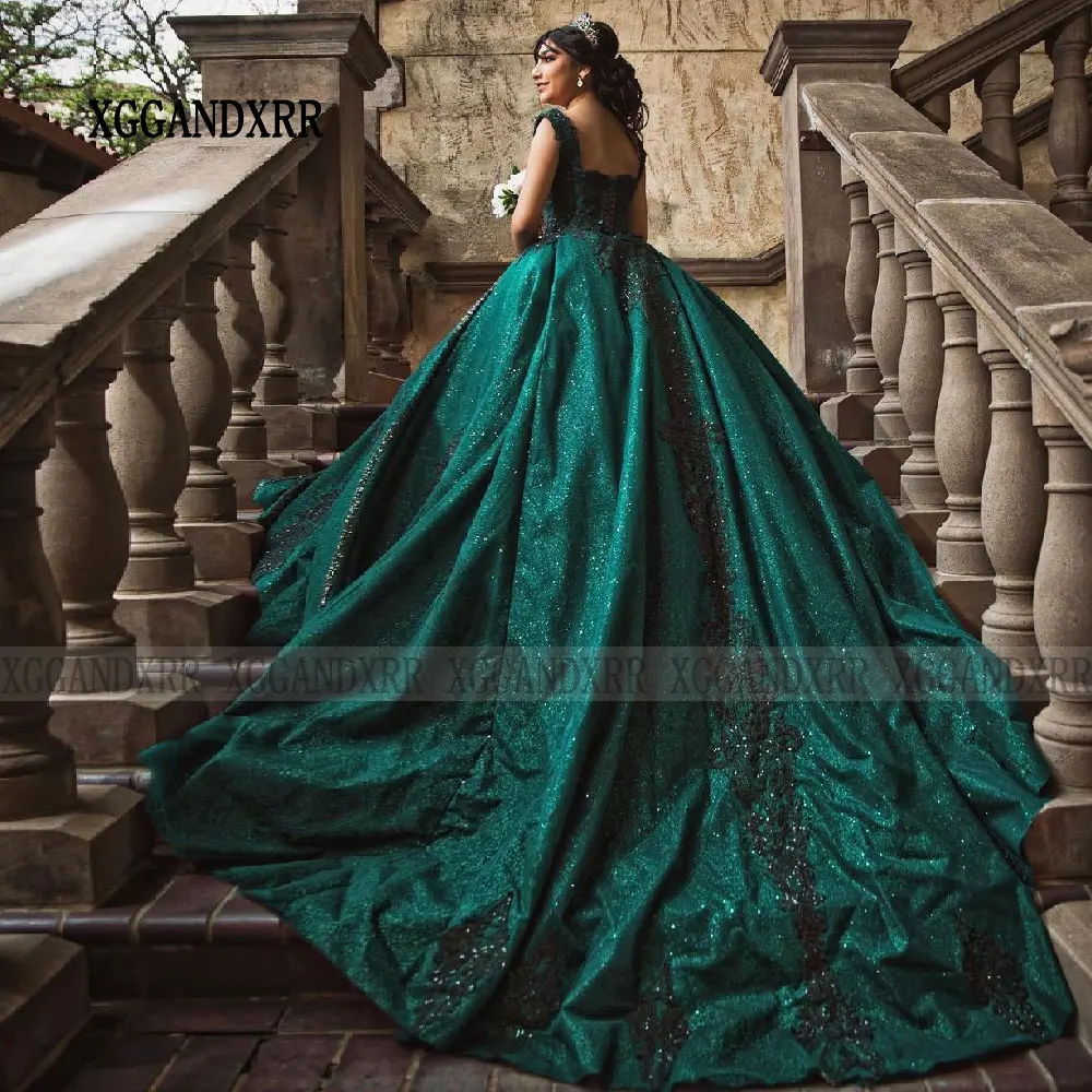 Robe de Quinceanera en dentelle à fleurs mexicaines, robe à sequins, robe de soirée d'anniversaire éducative, robe Sweet 15, vert, grande taille, mode, 2024