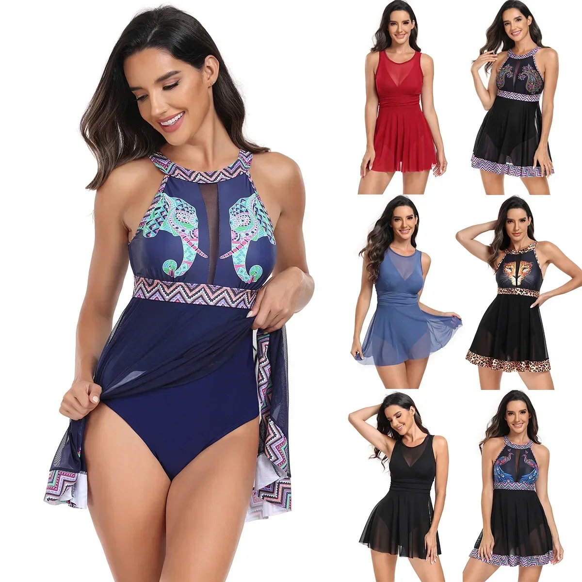 2024 New Sexy Mesh One Piece Swimsuit for Women Plus Size Swimwear Female Bathing Suit Skirt Backless Monokini Swimming Suit