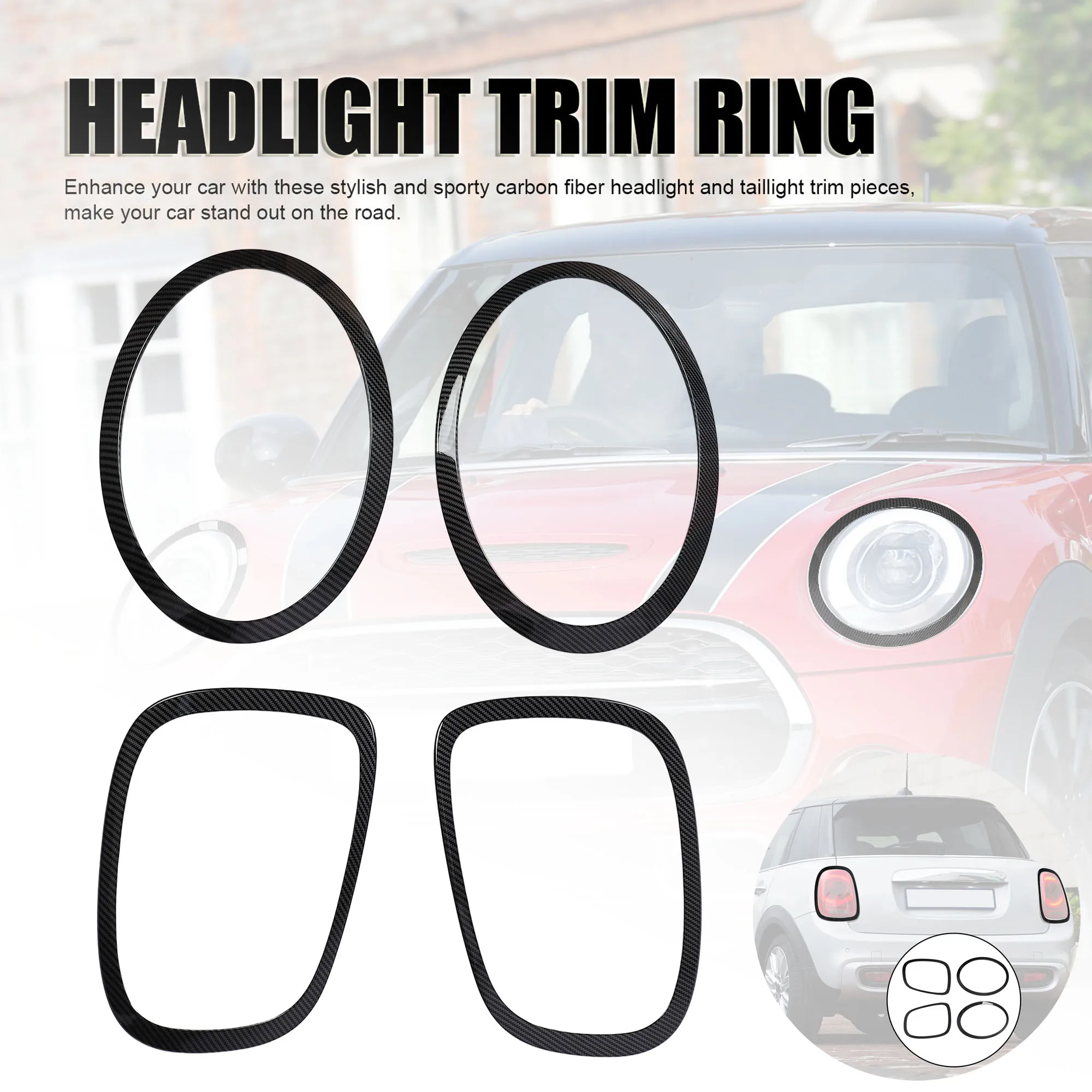

4Pcs/Set Carbon Fiber Pattern Trim Ring for Headlight and Tail Light, Replacement For Mini Cooper F55 F56 F57 JCW