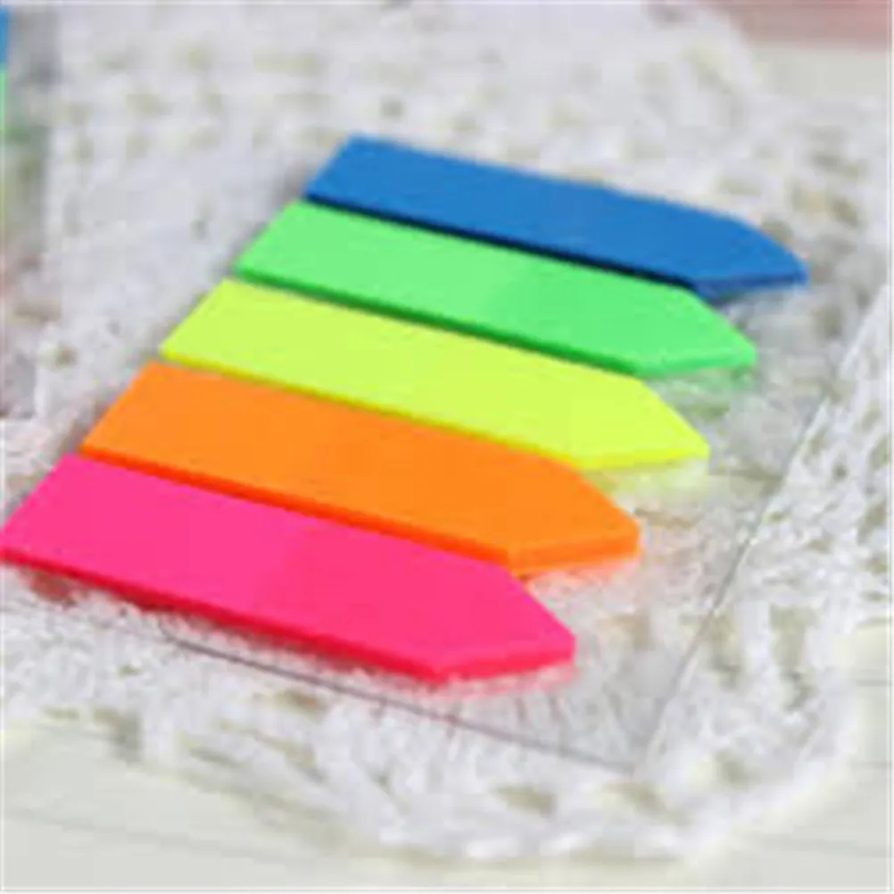 10Pcs Fluorescent Arrow and Flag Shapes Colorful Index Tabs Neon Page Markers for Bookmarks Memo Highlighting
