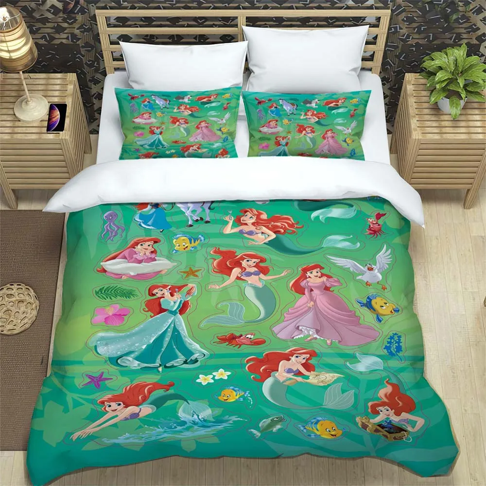ديزني الفراش مجموعات ليتل ميرميد غطاء لحاف طقم سرير الملك الملكة أغطية سرير مع المخدة المفارش ديكور هدايا الأطفال