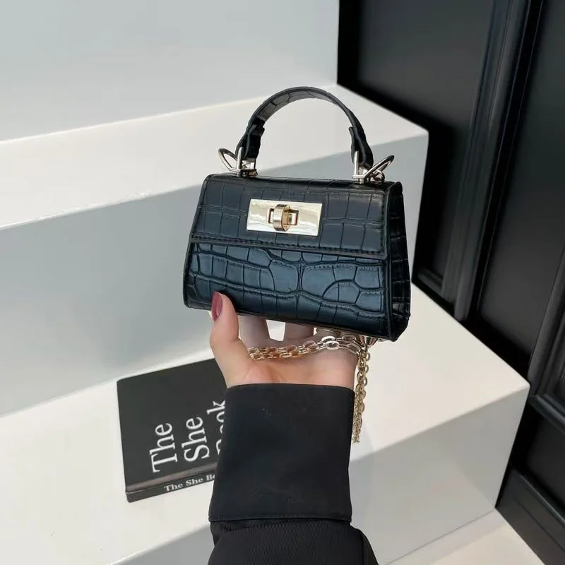Bolso de mano pequeño y moderno con estampado en relieve para mujer, con cierre dorado, asa para llevar al hombro, correa desmontable y asa superior, un bolso bandolera adorable.