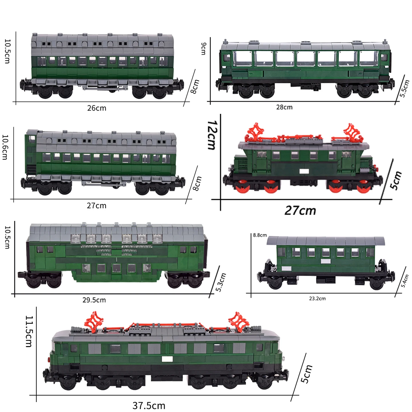 MOC Technical City Vintage Green Electric Train Locomotive Carriage Building Block Model DIY Brick Compatible with Major Brands