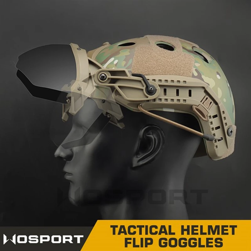 Tactical Fast Helmet Flip Goggles, Suspensão Airsoft, Óculos de proteção ocular, Proteção UV, 2 Lentes Intercambiáveis