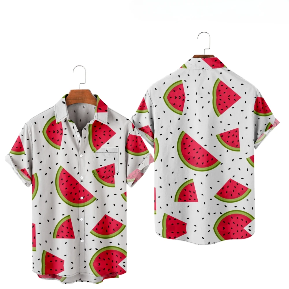 

Watermelon 3D Print Men's Shirts Cute Hawaiian Shirts Men's Street Short Sleeve Tops Men's Loose Shirts