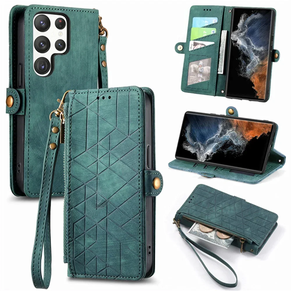 

S23 FE S 24 S22 5G Flip Case For Samsung Galaxy S24 Ultra Zipper Leather Wallet Card Etui For Galaxy S23 S22 Plus S24+ Cover