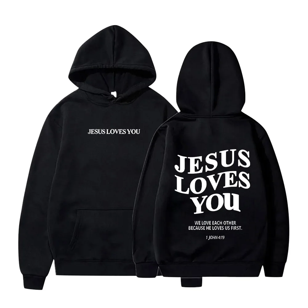 Jesus Loves You Oversized Graphic Hoodie Women Hip Hop Vintage Hooded Sweatshirts Pullover Tops For Women Trendy Aesthetic Top