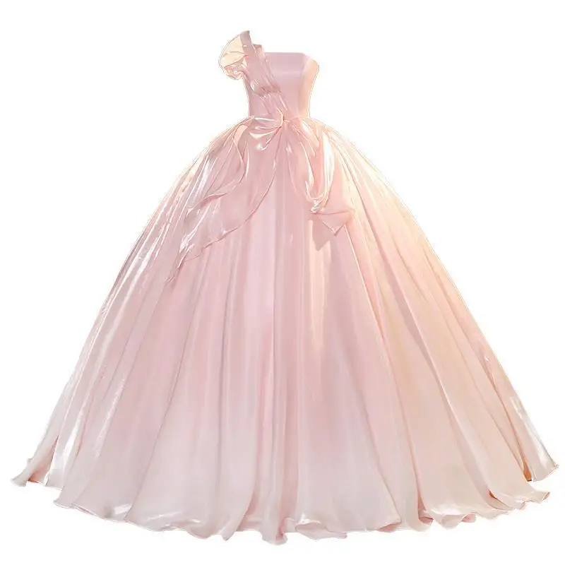 Vestido de noite de banquete, vestido longo feminino, emagrecimento, presentador de socialite, temperamento francês elegante sem alças, vestido sofisticado