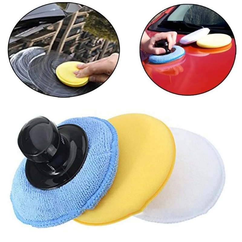 3+1 High-Density Polishing Waxing Sponge Set Microfiber Anti-Scratch Car Care Cleaning Polishing Sponge With Handle Waxing Pad