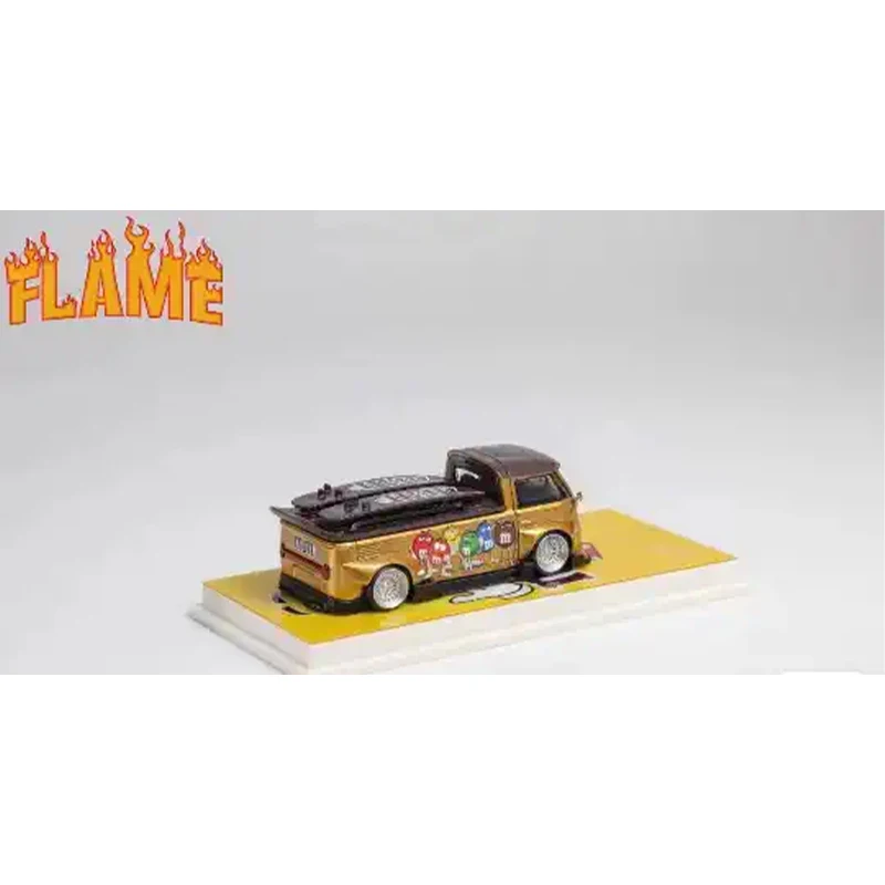 Flame 1:64 Wide Body Modified Pickup Truck T1 Chocolate Beans Series Alloy Die Casting Model Children Gifts Collect Ornaments