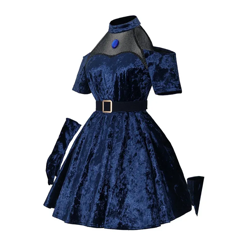 Mizi تأثيري أنيمي الغريبة المرحلة زي شعر مستعار فستان داكن الوردي الأزرق قفازات الشعر الطويل جوارب حزام مجموعة موحدة لعيد الميلاد yj/1