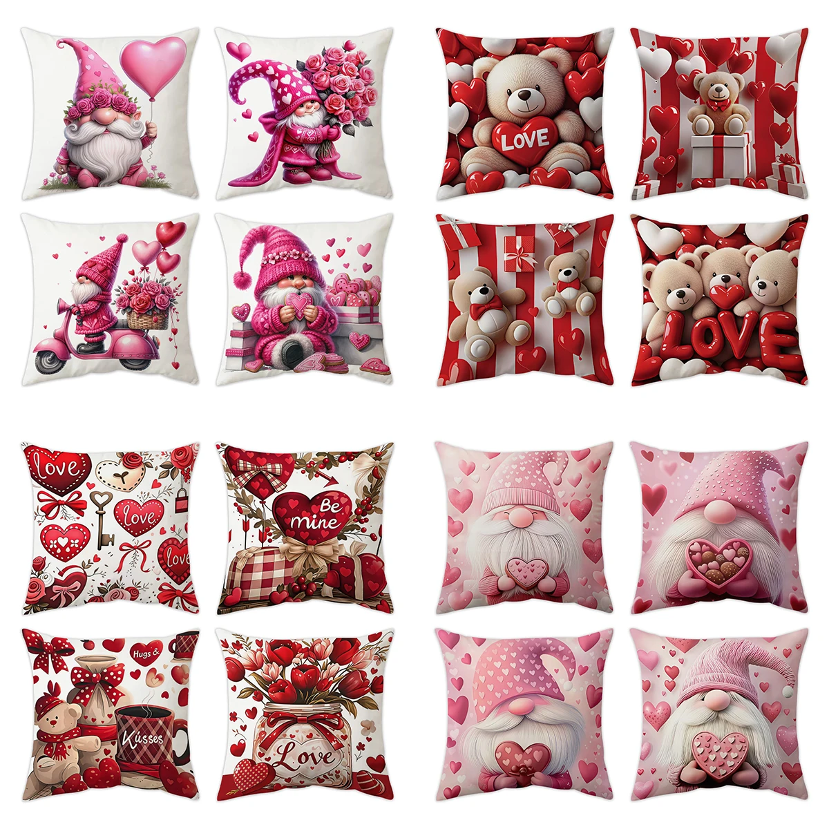 4 Stück Valentinstag-Kissenbezug, Zwergpaar-Liebes-Kissenbezug, Hochzeitstag, romantische Dekoration zum Valentinstag
