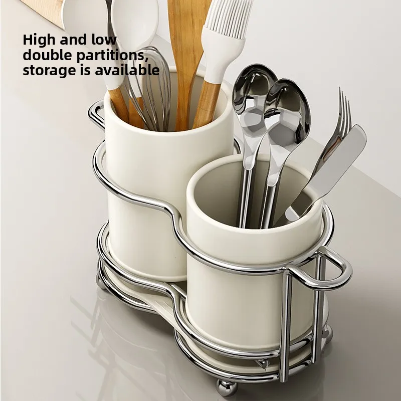 

Kitchen Utensil Holder Multifunctional Drainer Stand for Chopsticks Spoons Knives Storage Organizer