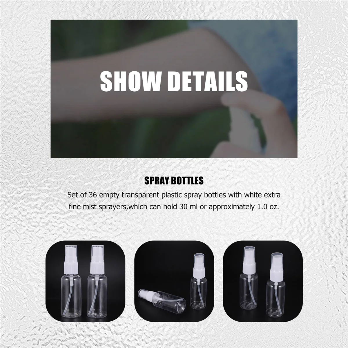 36Pcs 30Ml/1Oz Mini Fine Mist Bottles Refillable Bottles Small Empty Clear Plastic Travel Size Bottles