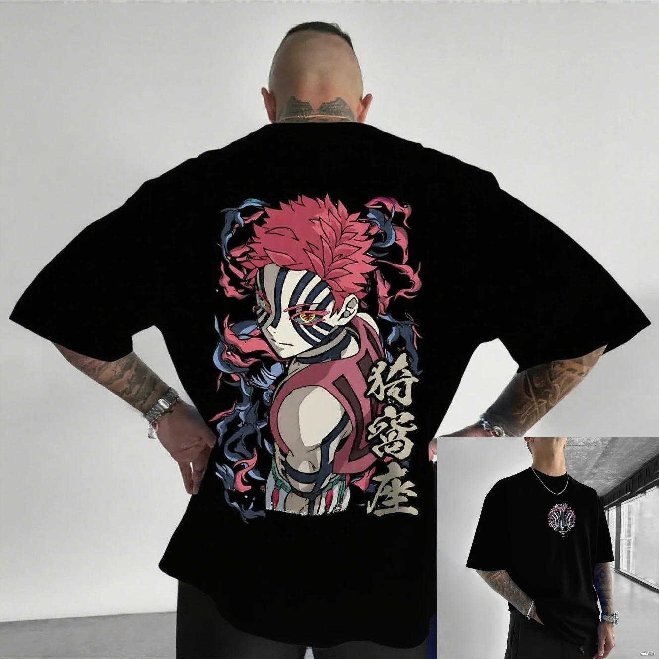 

Demon Slayer Akaza Anime Men's T-shirt Cotton Women Short Sleeve Tops Summer Streetwear Graphic Tee Casual Y2k Clothes