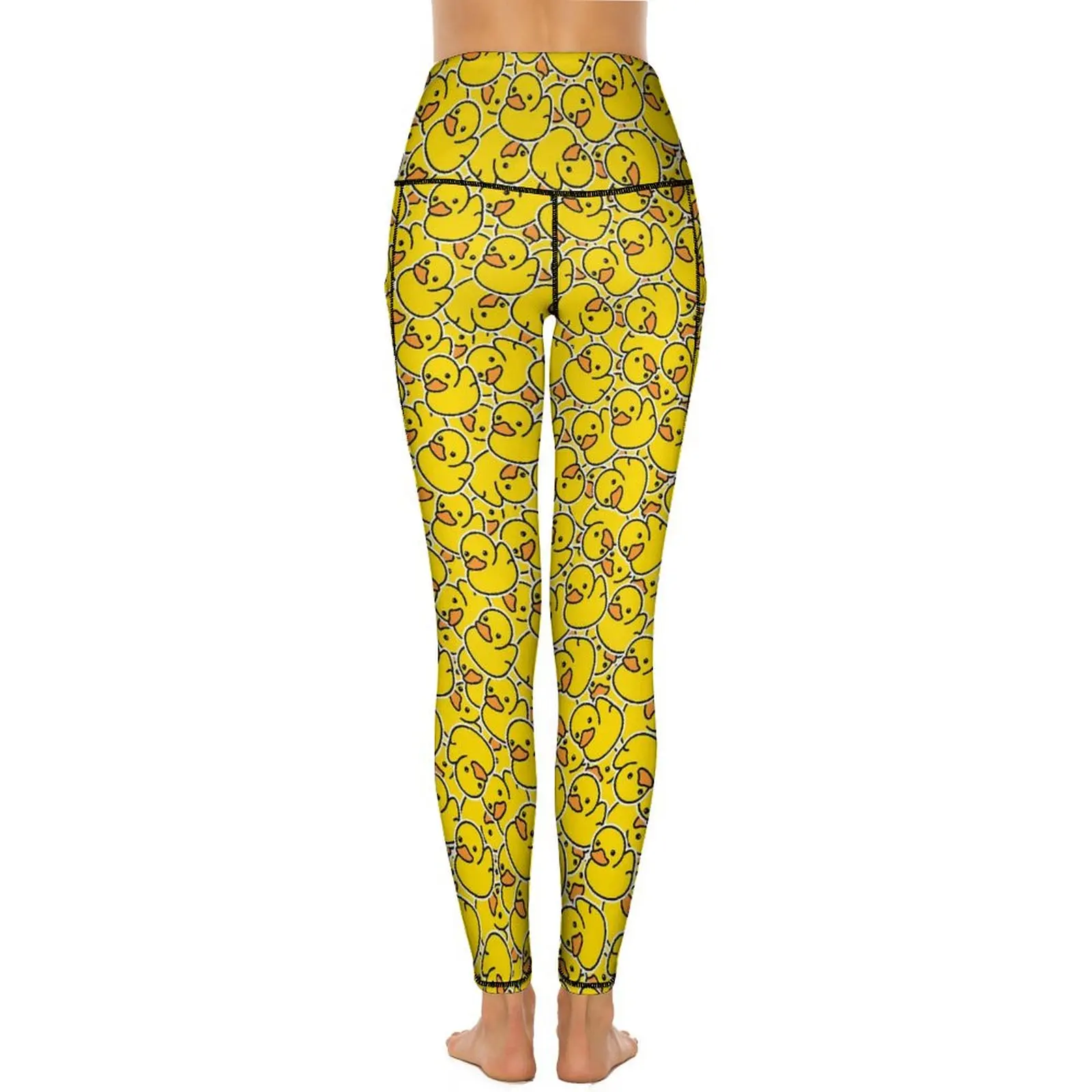 Yellow Classic Ducks Yoga Pants Pockets Kawaii Animal Leggings Sexy Push Up Funny Yoga Sports Tights Stretch Design Gym Leggins