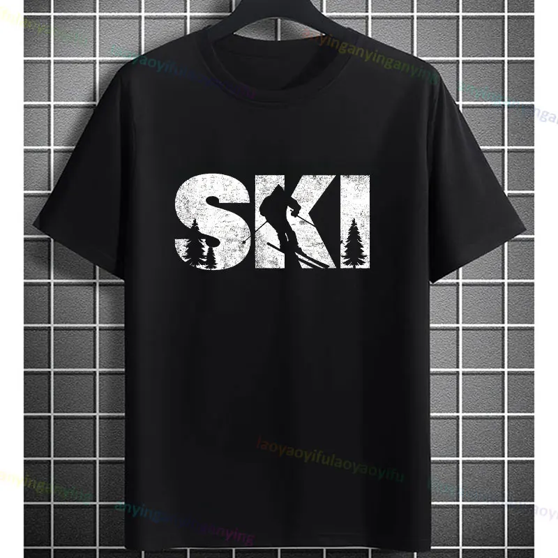 Men's Skiing Skier Graphic T-shirt Casual Short-sleev Round Neck Pure Cotton Tee Humor Style Outdoor Clothing for All-Season