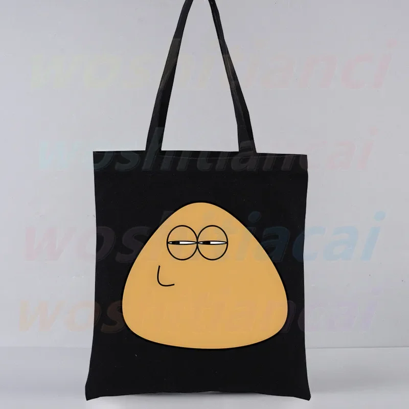 Hot Game My Pet Alien Pou Black Canvas Bag Casual Large Hand Bags For Women Ladies Shopping Handbag Print Large Capacity Bag