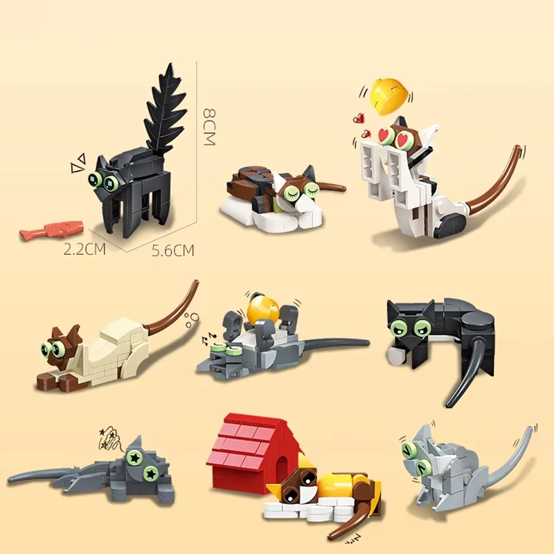 Mini gato 3D creativo, juego de bloques de construcción de animales, bricolaje, MOC, montar ladrillos, juguetes decorativos de escritorio para niños, regalo de cumpleaños