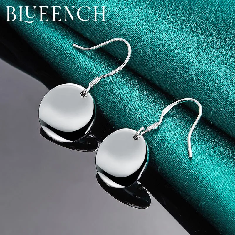 Blueench 925 Sterling Silver Glossy Disc Pendant Earrings for Woman Wedding Birthday Simple Fashion Jewelry