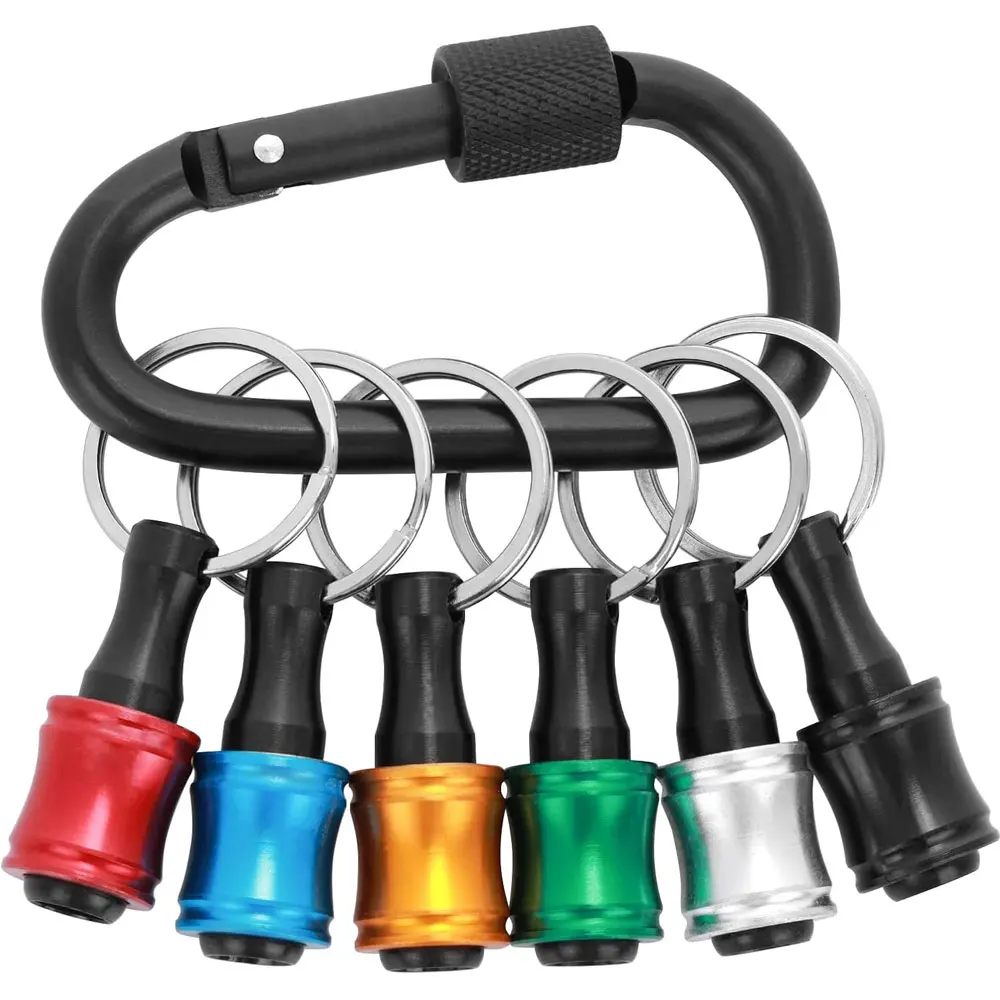 6-Pack Screwdriver Bit Extension Adapters, 1/4 Inch Hex Shank Bit Holders with Carabiner Key Ring for Tool Bags Home Repair