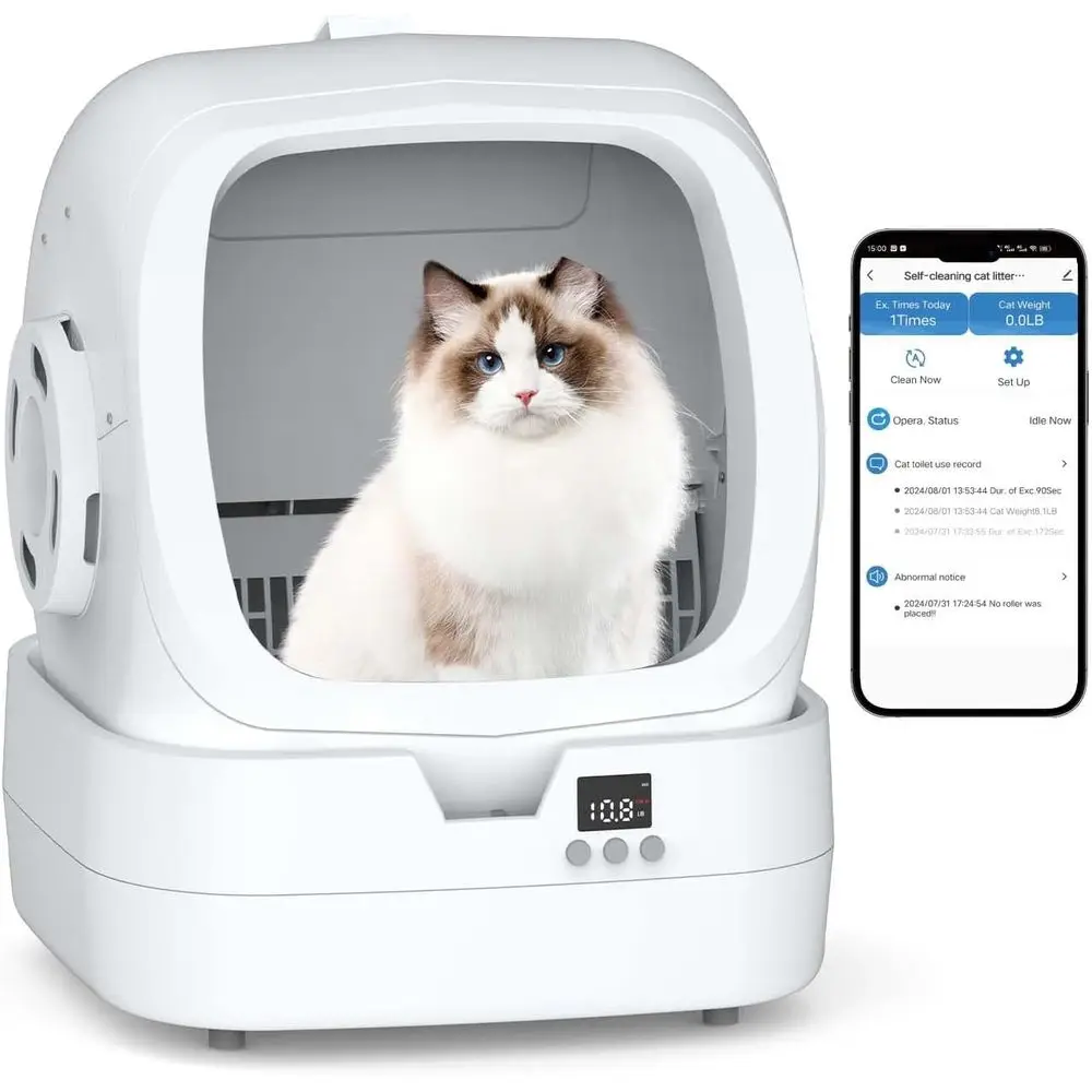 

Smart Self-Cleaning Cat Litter Box with APP Control, Weight Monitoring, Quiet Operation for Medium Cats - White