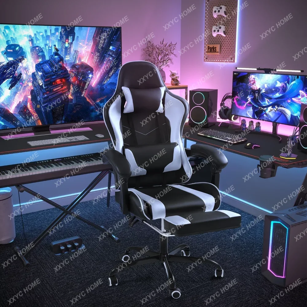 Lacoo PU Leather Gaming Chair Massage Ergonomic Gamer Chair Height Adjustable Computer Chair with Footrest & Lumbar