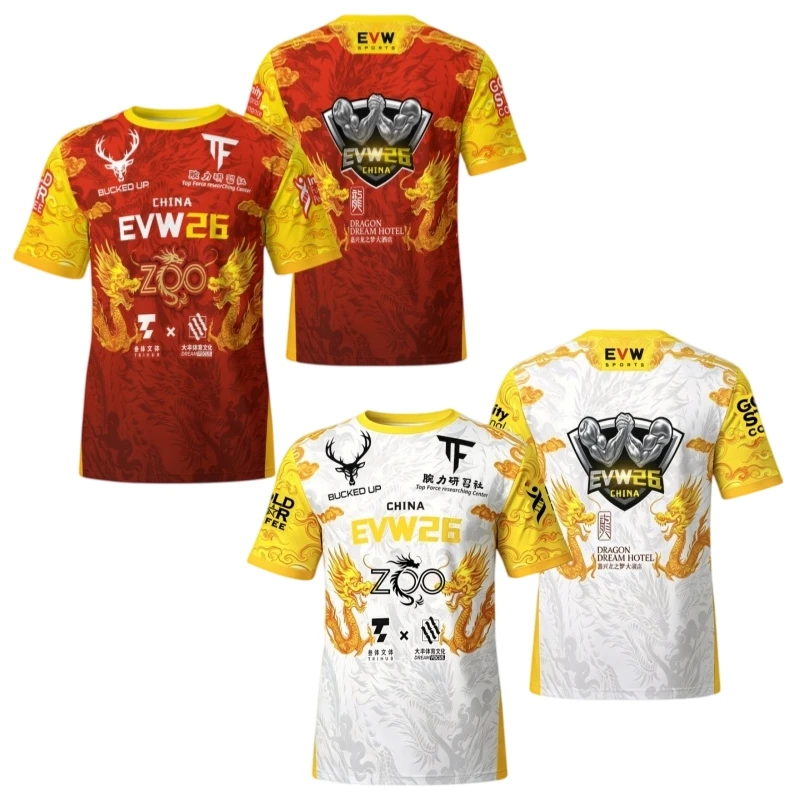 Image of EVW 26 CHINA Dragon Armwrestling T-Shirt, Sportshirt, Powerlifting, Bodybuilding, Team-Trikot, Herren, schnelltrocknend, Fitness, Gym-T-Shirts