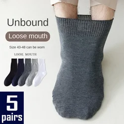 5Pairs Large Size Men Socks Plus Long Cotton Loose Mouth Good Elastic Business Solid Party Dress Diabetic Socks Fathers EU43-48