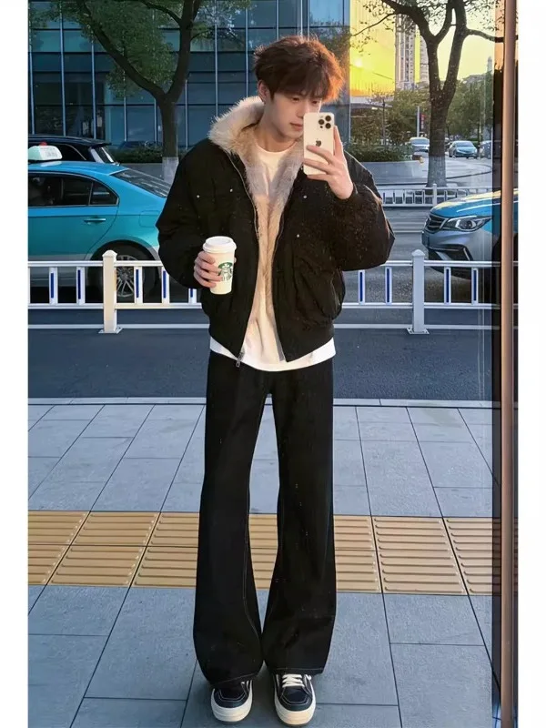 

Bla Knife Flared Jeans Men's Slim Fit Rise Straight Tube American High Street Vibe Denim Casual Loose Straight Loose