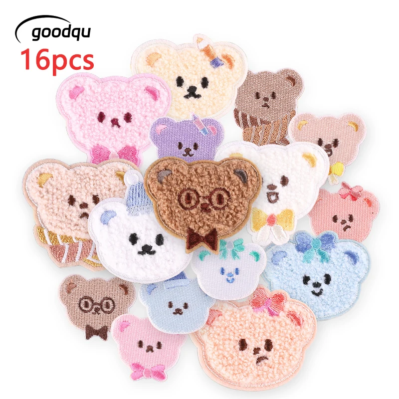 16 stücke Tiere Bär Nette Selbstklebende Eisen Auf Patches Für Kleidung Kinder Viel Gestickte Jacken Aufkleber Pack Stoffe Nähen diy – Detail 1