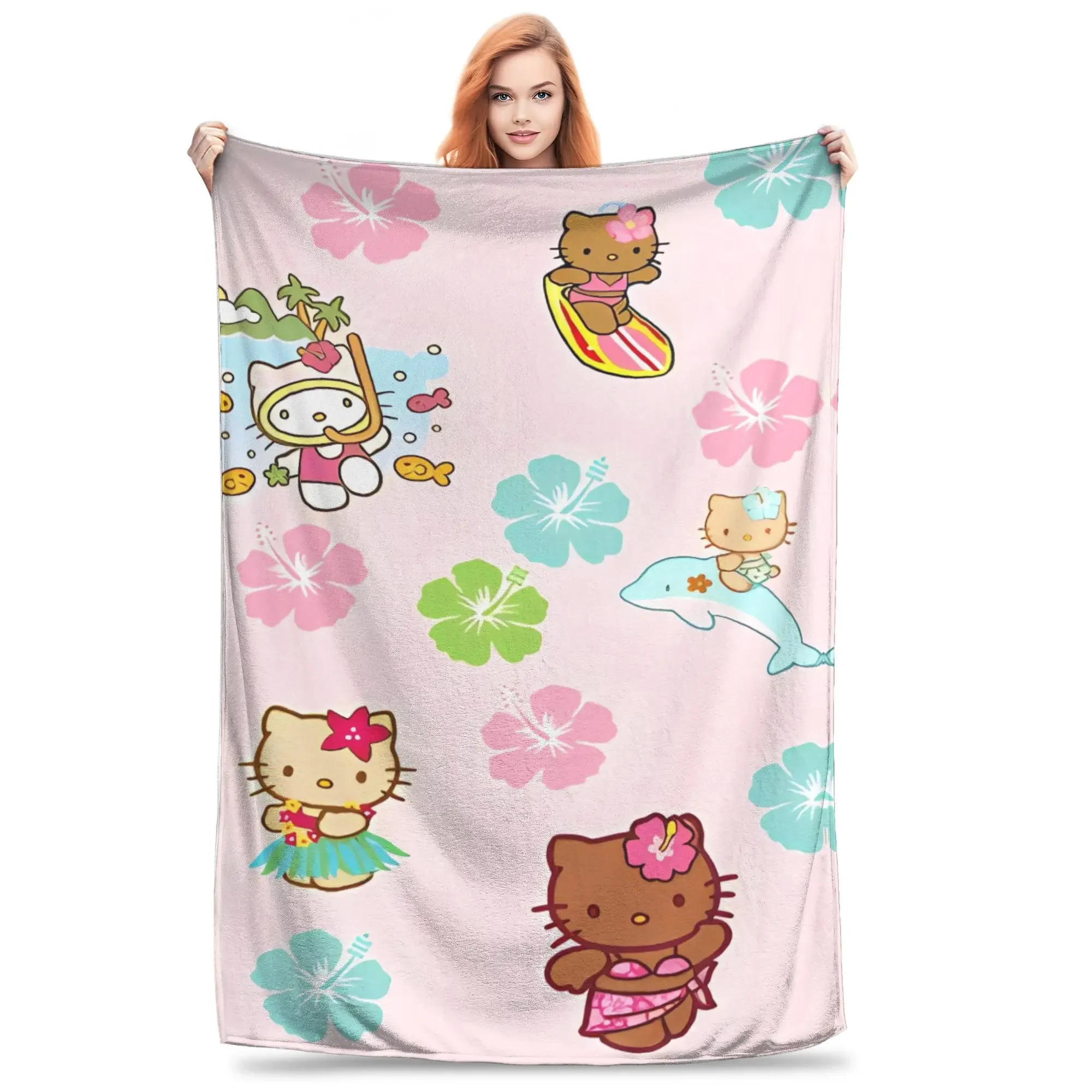 Super Soft Black Hello Kitty Flannel Throw Blanket for Kids  Adults Perfect for Sofa Bed Cover Home Decor Winter Cozy