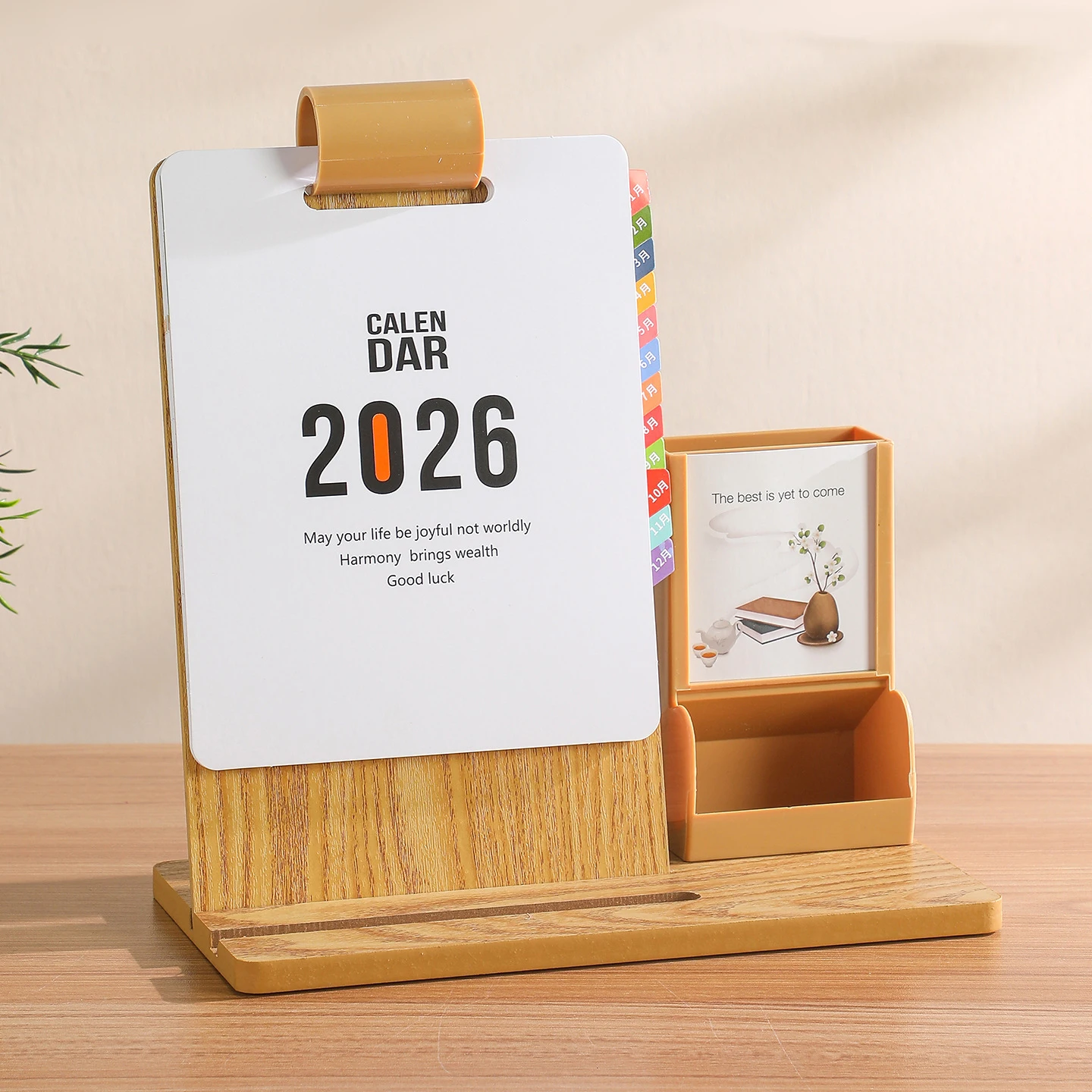 

2026 деревянный многофункциональный держатель для ручек, календарь, креативный деловой настольный аксессуар для офисного использования, ежемесячный планировщик с ежедневными заданиями