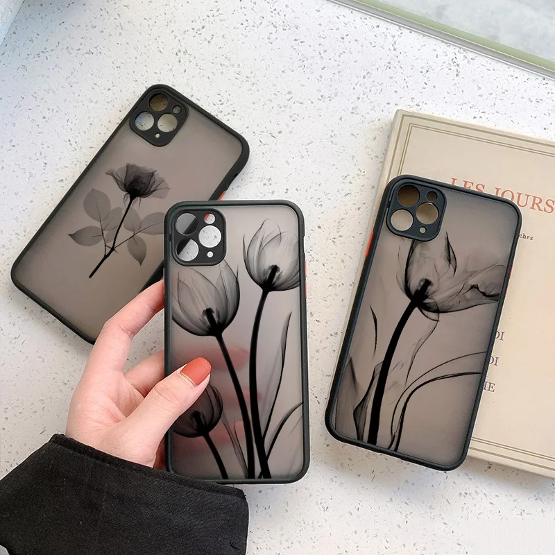 Luxury Vintage Rose Flower Phone Case for iPhone 16 PROMAX X XR XS MAX 12 13 14 11 15 Pro Max Black Back Shockproof Covers