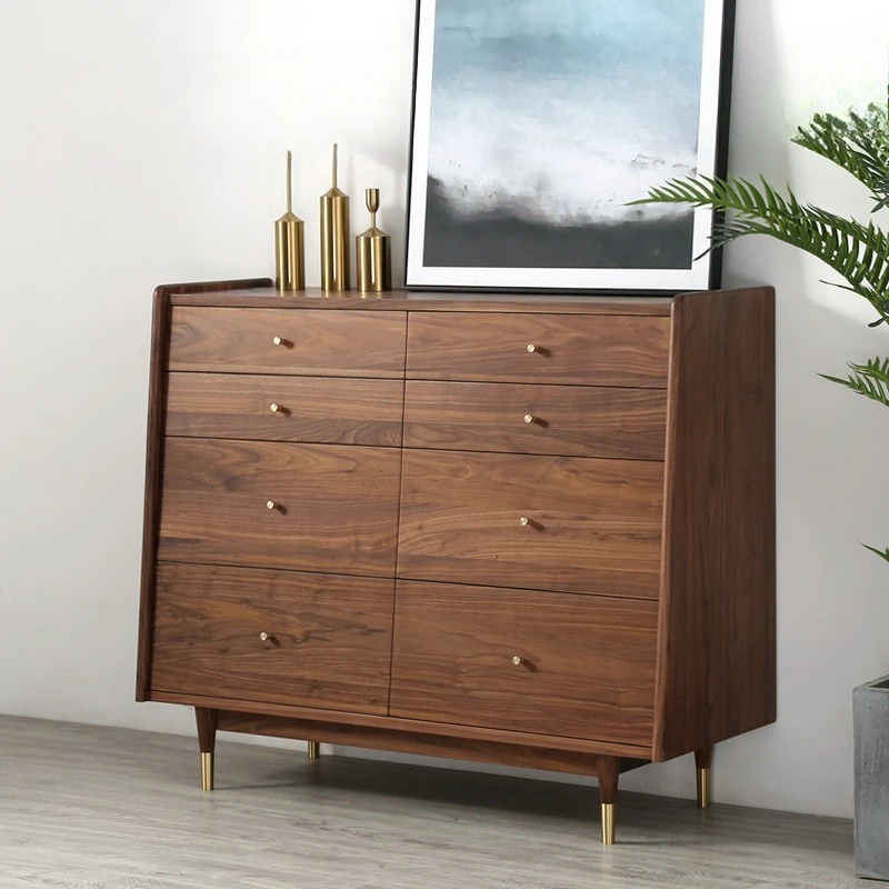 black walnut eight-bucket cabinet Nordic copper leg cherry wood side cabinet Japanese white oak drawer storage cabinet