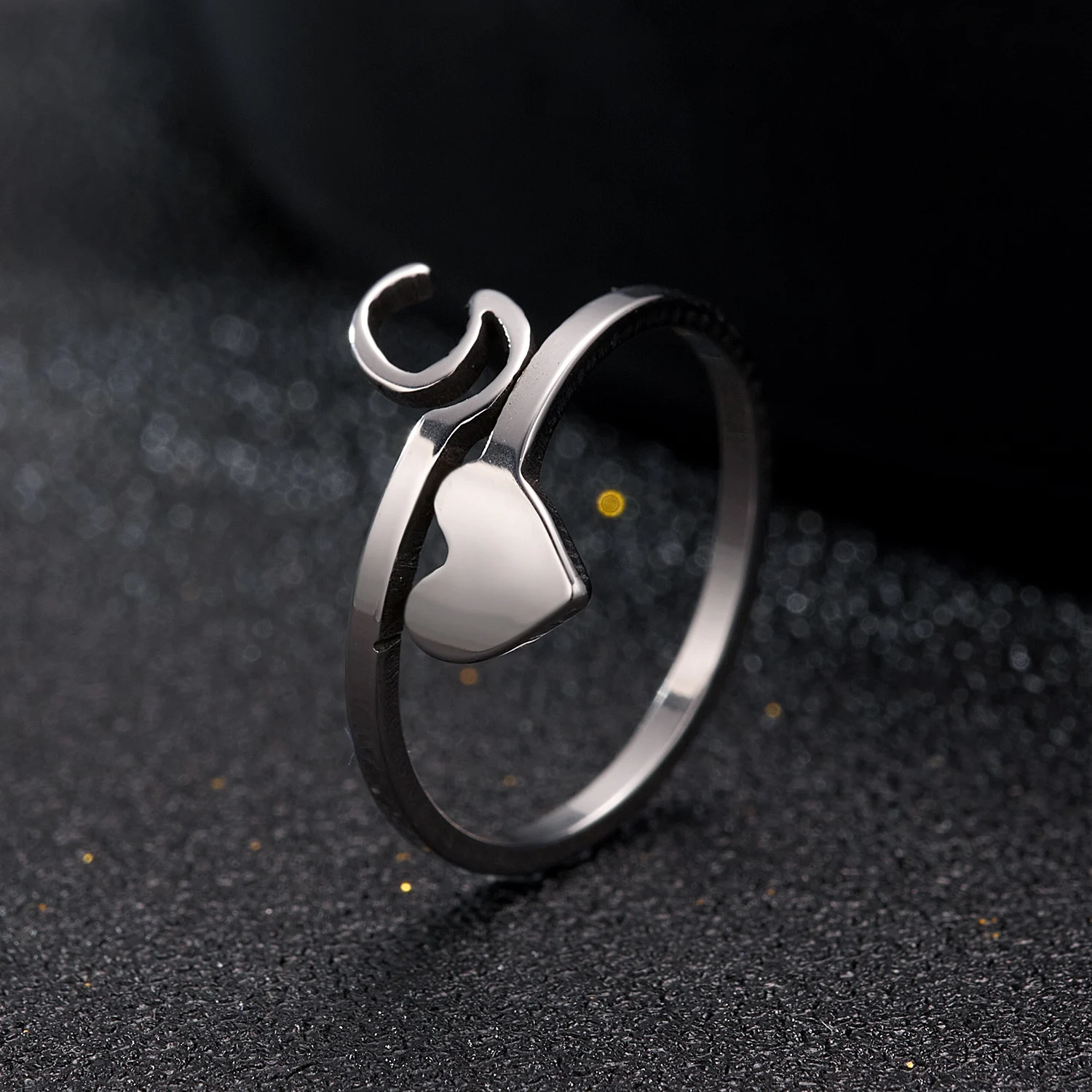 Fashion Silver Color 26 Letter Love Heart Rings Stainless Steel Open Ring for Women Men Couple Initial Name Finger Jewelry Gifts