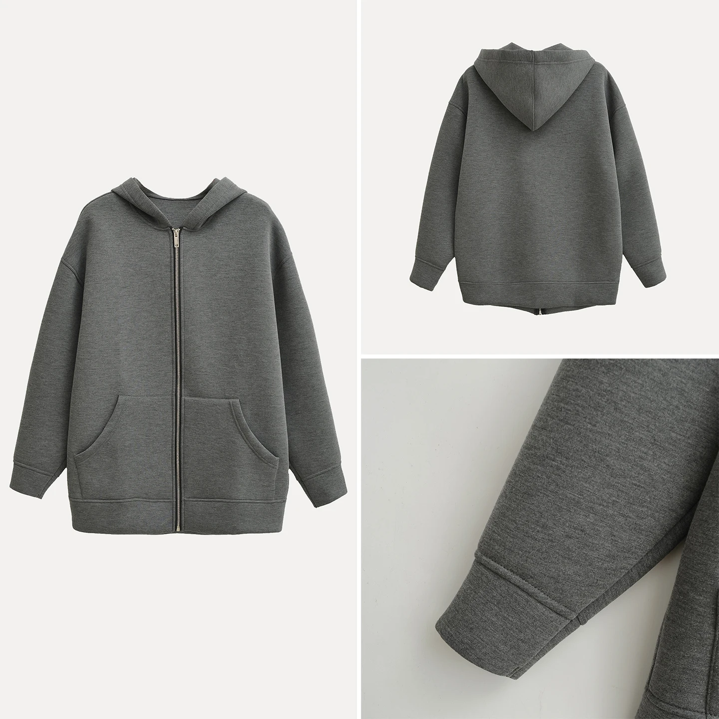 Modna, codzienna bluza z kapturem, zapinana na zamek, szeroka, damska, jesienna, nowość 2025, wygodna, długa bluza dresowa.