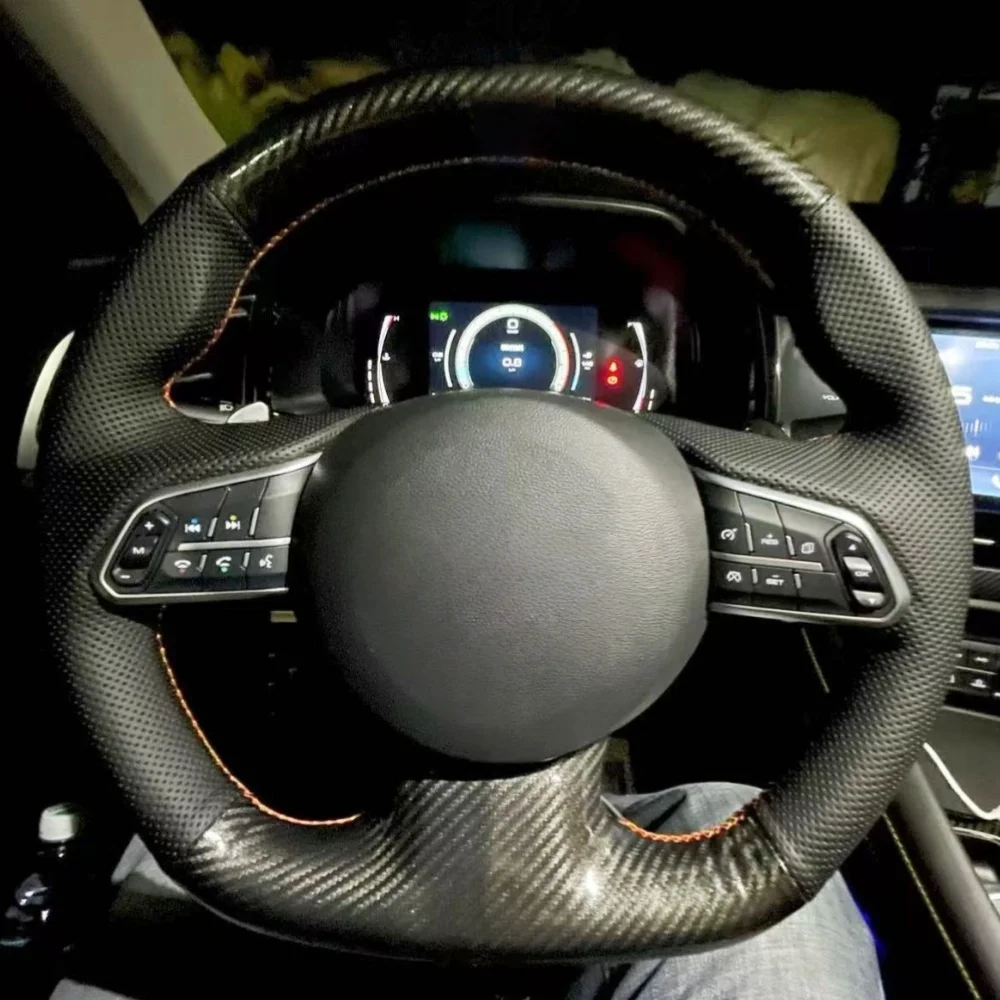 

Car Steering Wheel Cover Anti Slip And Soft Carbon Fibre Genuine Leather For Haval F7 F7X D-type Steering-Wheel Cover Wrap